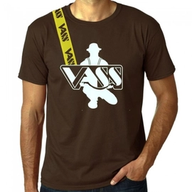 Vass-Tex Cotton Printed T-Shirt with Yellow Strap Brown Póló