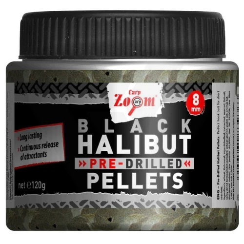 Carp Zoom Pre-Drilled Black Halibut Pellets fúrt (20mm)