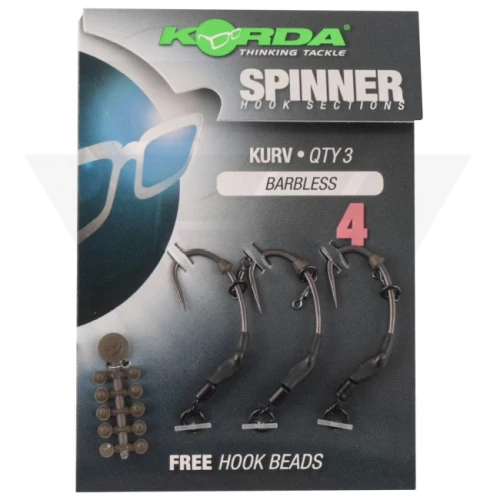 Korda Spinner Hook Sections Kurv Barbless Szakáll Nélküli Előkötött Horog