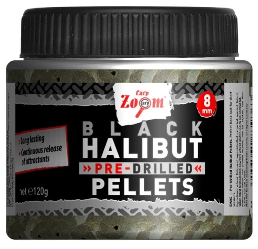 Carp Zoom Pre-Drilled Black Halibut Pellets fúrt (15mm)