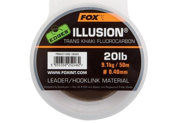 Fox Előtét Zsinór Edges Illusion Flurocarbon Leader Trans Khaki (50m/0,40mm/20Lbs/9,09kg)