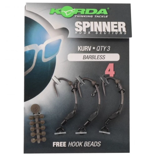 Korda Spinner Hook Sections Kurv Barbless Szakáll Nélküli Előkötött Horog