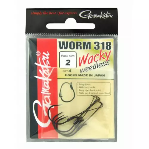 Gamakatsu Worm 318 Wacky Hooks Black Horog - 3/0