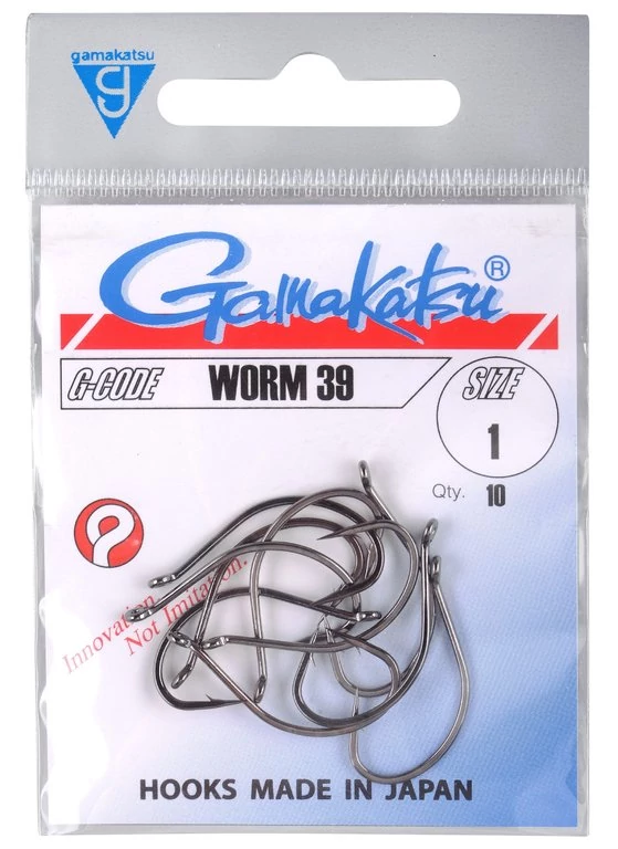 Gamakatsu Worm 39 Hooks Black Horog